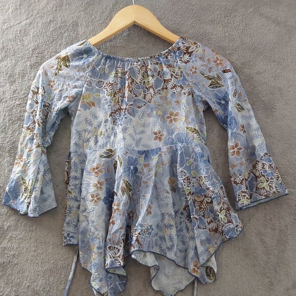 Vintage Lily Bleu Girls Sheer Floral Top Blue Brown Layered Size 10/12 - Picture 6 of 8
